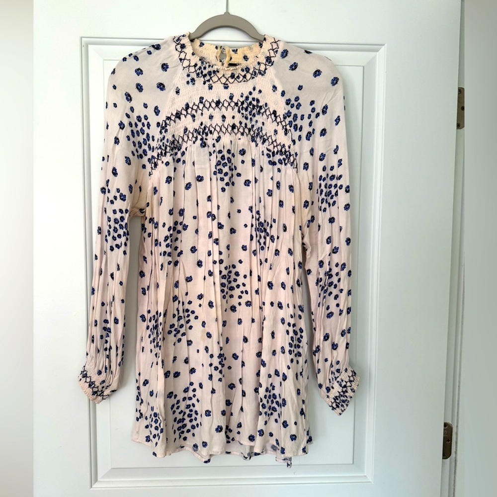 Free People Smocked Front Boho Peasant Blouse Sz L
